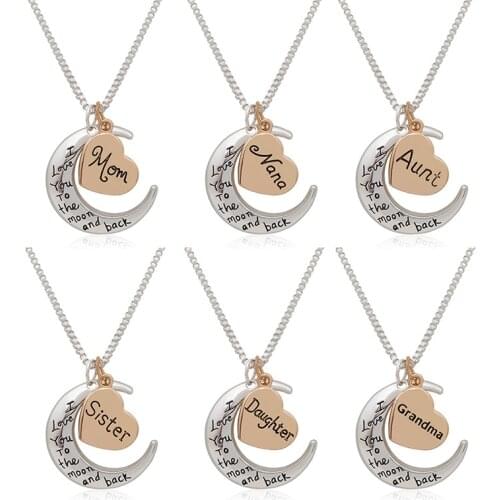 I Love You The Moon and Back Pendant Necklace Gifts for Mom/sister/daghter/nana/aunt/grandma