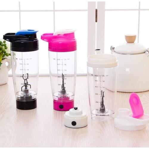 Protein Shaker Bottle Mixer Blender Battery Operated Portable Stirring Blender Cup 600ml (Black)