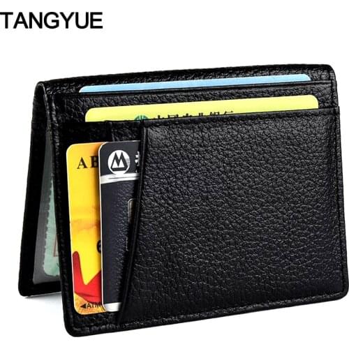 TANGYUE ID Credit Card Holder Men Leather Ultra Slim Bank Purse for Cards Wallet for Credit Card Case Cardholder Genuine Leather