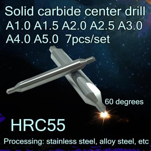 A1.0 A1.5 A2.0 A2.5 A3.0 A4.0 A5.0 7pcs/set HRC55 Solid carbide center drill Processing: stainless steel, alloy steel, etc