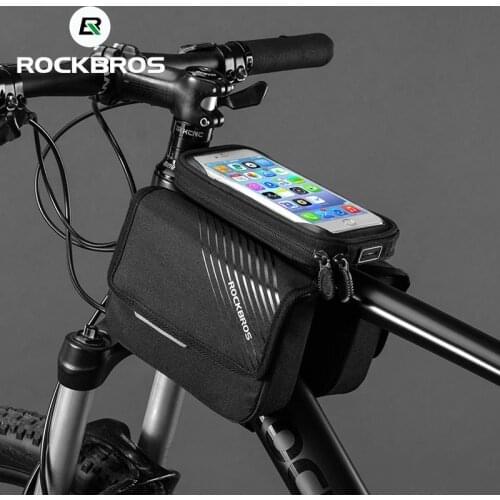 ROCKBROS Bike Frame Bag Bicycle Top Tube Pouch Bag Cycling Waterproof Front 6.0'' Touch Screen Phone Bag Case Two Side Tool Bag