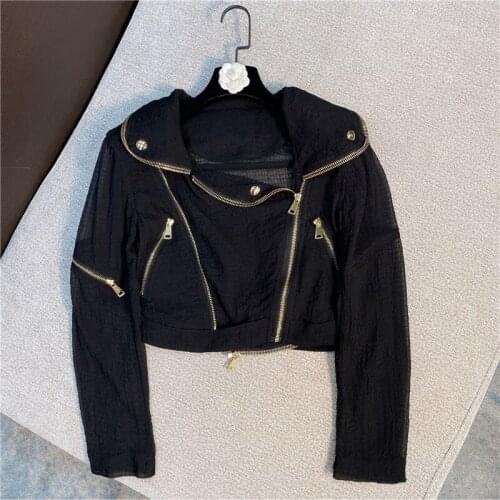 Women Jacket 2021 Summer New Fashionable Metal Zipper Sun Protection Short Coat Top Veste Femme Slim