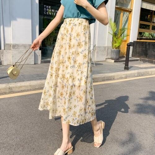 Womens Skirt Vintage Clothes Long Skirts White Harajuku Summer High Waist Streetwear 2021 Fashion flowy Spring Elastic Chiffon