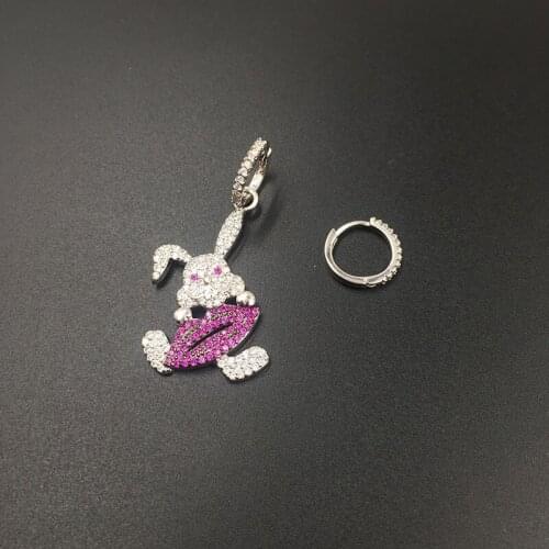New Rabbit Earrings for Woman Asymmetrical Round Dangle Earrings 2019 Zircon Ladies Jewelry Boucle Femme Ear Accessories