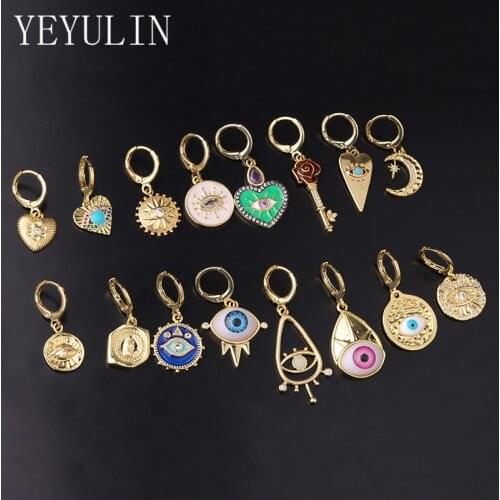 New 1pcs Enamel Eye Heart Hoop Earrings For Women Copper CZ Earrings Multiple Styles Fashion Jewerly Accessries