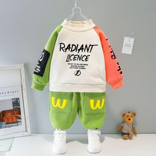 ZWF339 New Spring Autumn Kids Cartoon Tshirt Girls Boys Sport Cotton Hooded Jacket Pants 2Pcs/sets Children Fashion Clothes Sets