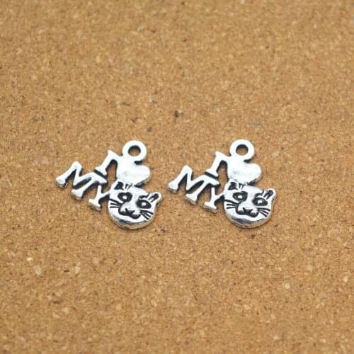 100Pcs/lot Cat Charms 14*17*2MM I Love My Cat Charms for Bracelet Handmade Jewelry Accessories