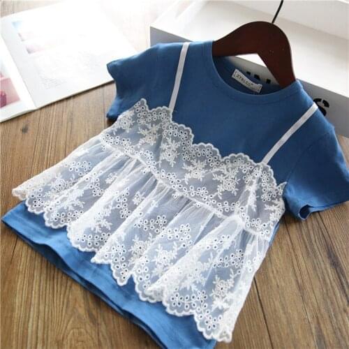 2021 New Fashion Summer Kids Girls Clothes Toddler Lace Short Sleeve T-shirt Girl Cotton Top Tee Children Clothing Cool 2-7Y