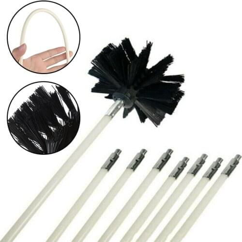 8x Rod Chimney Cleaner Brush Cleaning Rotary Sweep System Fireplace Kit+1*Brush
