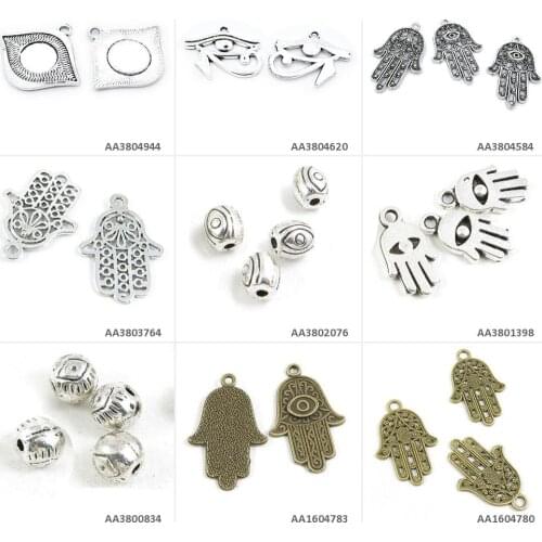 Antique Bronze Silver Plated Jewelry Making Charms Hamesh Hamsa Hand of Fatima Eye Loose Beads Horus Eyes Pendant