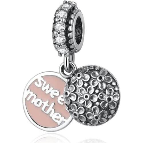 Authentic S925 Silver Pendant Bead fit Lady Bracelet Bangle Sweet Mother Floral Dangle Charms DIY Jewelry