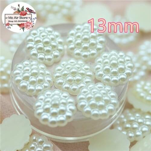 13/15mm Ivory Flower Beads ABS Resin Flatback Simulated pearl Beads Jewelry Crafts Decoration ScrapBooking
