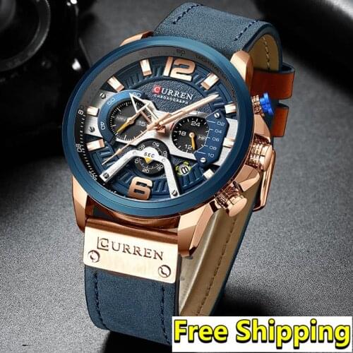 Curren Men Watch Top Brand Luxury Chronograph Big Dial Male Watch Wrist Leather Waterproof Sport Army Military Man Watches 2019