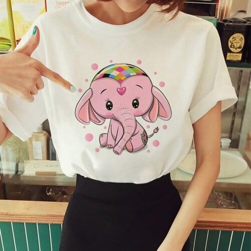 Cartoon Pattern Watercolor Elephant Tshirt Women Summer Graphics Print Female Tees Harajuku Casual Fashion Tshirt Femme
