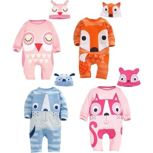 New Animal Baby Rompers Newborn Baby Girl Clothes Cute Cartoon Fox Baby Boy Rompers Uniex Baby Costume And Hat