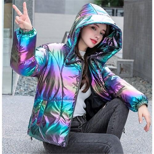 Womens Jacket 2020 Winter New Shiny Face Colorful Short Coat Female Korean Version Loose Thick Solid Color Hooded Woman Parkas