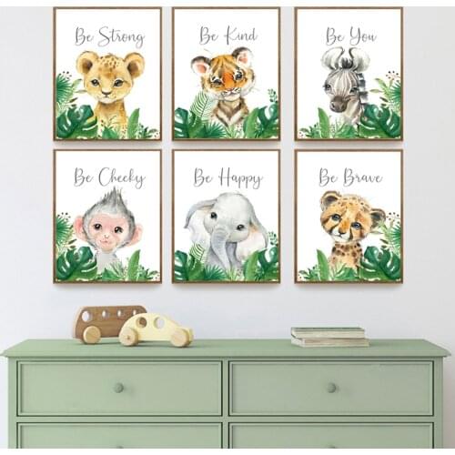 Lion Tiger Cheetah Monstera Zebra Elephant Wall Art Canvas Painting Nordic Posters And Prints Wall Pictures Baby Kids Room Decor
