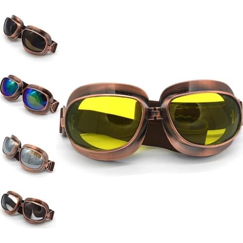 Mooreaxe Motorcycle Goggles Glasses Copper Frame Motorbike Windproof Dust Proof Pilot Retro Vintage Helmet Goggles Sunglasses