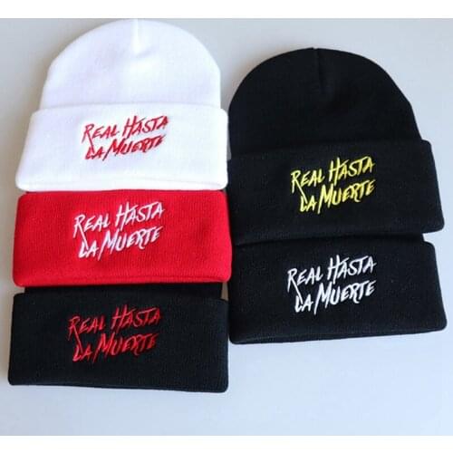 Mens Knitted Hat Real Hasta La Muerte Letter Embroidery Knit Hat Cap Simple Solid Wool Hat Winter Warm Ski Beanie Skullies Hat