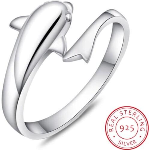 Original Real 925 Sterling Silver Animal Dolphins Cute Rings for Women Party Silver Jewelry Gift