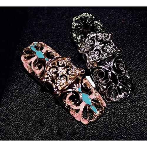 Punk Rock Hollow Flower Armor Knuckle Hinged Long Full Finger Ring Jewelry