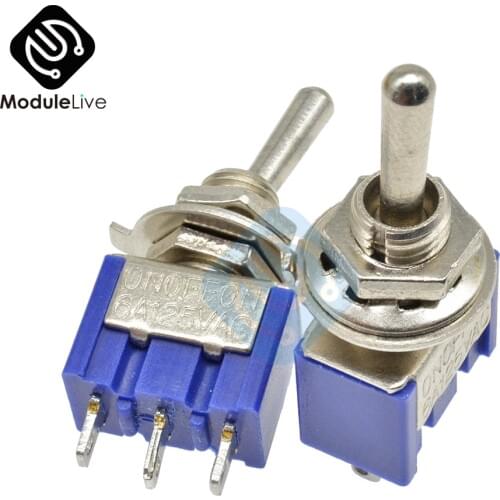 MTS-103 6mm Toggle Switch Single Pole Double Throw SPDT ON-ON 120VAC 6A 1/4 Inch Mounting 13*8MM 3 Positions