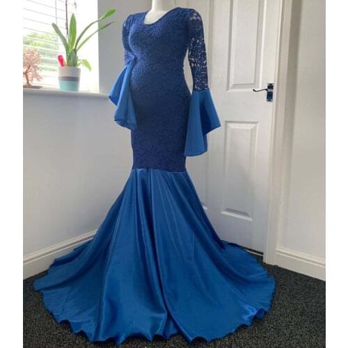 Lace Splicing Maternity Dress for Photo Shoot V-neck Pregnancy Dress For Photography Long Pregnant Women Maxi Gown Clothes