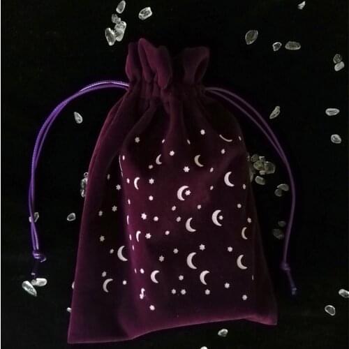 Thick Velvet Tarot Storage Bag Star Moon Pattern Protective Card Board Game Embroidery Drawstring Bag-13x18CM