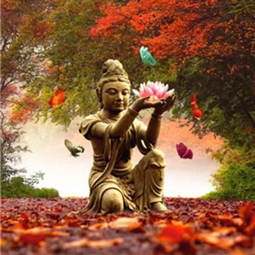Full 5D Diy Daimond Painting Cross-stitch Buddha Statue 3D Diamond Mosaic Full Round Rhinestones Paintings Embroidery Decor
