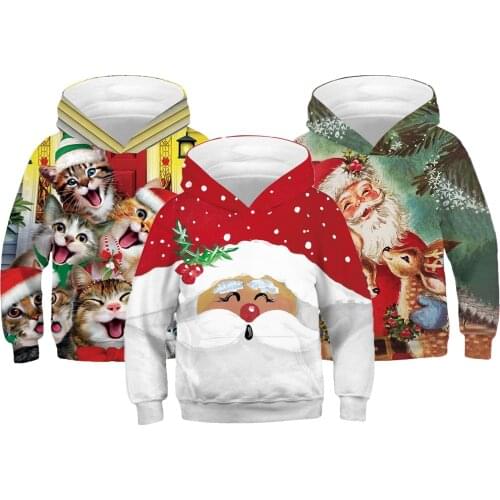 Christmas Custom Big Size Kids Hoodies Teenagers Hooded Sweatshirt for Boys And Girls Birthday Present Santa Claus Children Coat