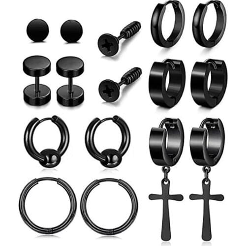 8pair/Set Punk Men Earrings Stainless Steel Hoop Earrings for Women Classic Simple Circle Hiphop Jewelry boucle oreille femme