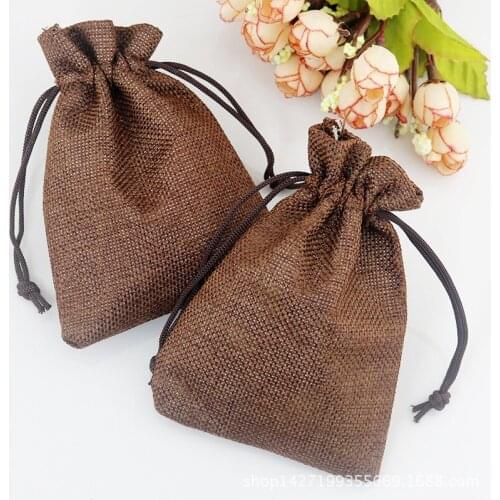 New 7*9cm 100pcs/lot Coffee Vintage Natural Burlap Jute Gift Candy Bags Rustic Wedding Party Birthday Gift Bag Party Storages