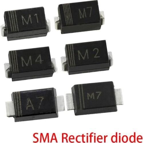 100PCS Rectifier Diode 1N4001 M1 1N4004 M4 1N4007 M7 FR107 RS1M SMA FR207 RS2M HER108 US1M SF18 ES1J SF14 ES1D DO-214AC