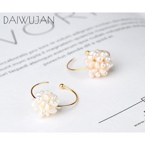 DAIWUJAN INS 925 Sterling Silver Irregular Baroque Pearl Ball Earrings Retro French Luxury Hoop Earrings for Women Party Jewelry