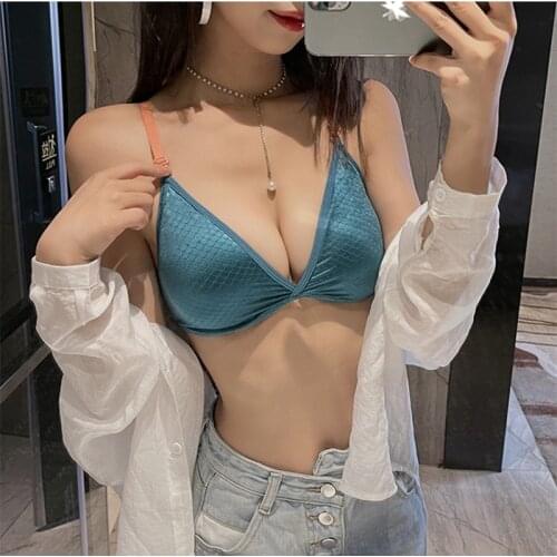 Women Bras Sexy Bralette French Style Triangle Cup Bra Girls Push Up Lingerie Deep V Wireless Underwear Soft Thin Seamless Bra