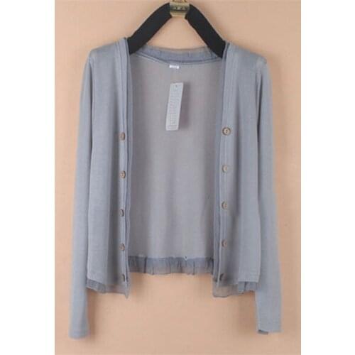 Spring and summer large size 5xl women 's sun protection clothing small shawl thin chiffon long sleeve knit cardigan PZ1423