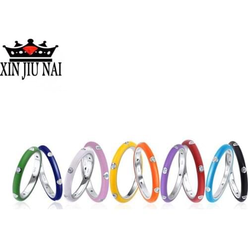 Silver 925 ring Colorful rainbow enamel eternal stackable ring fashion wild female wedding banquet engagement ring jewelry gift