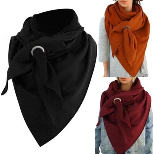 Winter Thicken Warm Large Triangle Scarf with Hole Ring Simple Solid Color Neck Warmer Cold Weather Blanket Shawl Wrap