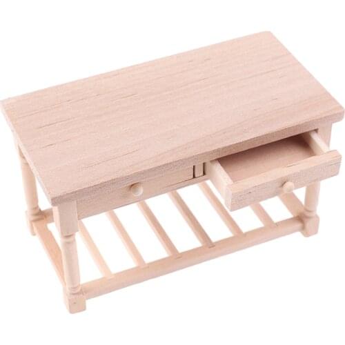 1:12 Dollhouse Miniature Unpainted Wood Table With Drawers Furniture Accessories