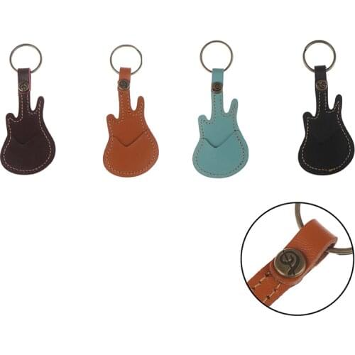 1pc Portable Leather Guitar Pick Cover Case Mini Key Chain Guitar Pick Bag Can Put 5 Picks (Without Picks)
