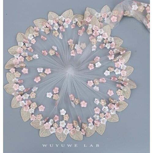10yards flower Gold leaf embroidered lace fabric diy white mesh garment wedding fabric dress pink purple Doll skirt Accessories