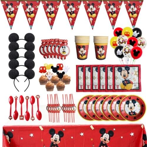 147pcs Disney Mickey Mouse Birthday Party Set Party Cup Plate Straw Balloon Supplies For Kids Decoration Favor Gifts
