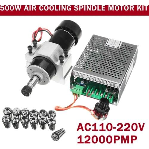500W AC 110-220V Air Cooling Spindle Motor Engraving Machine Router+52mm Clamp+Speed Governor ER11 Power Supply CNC Milling