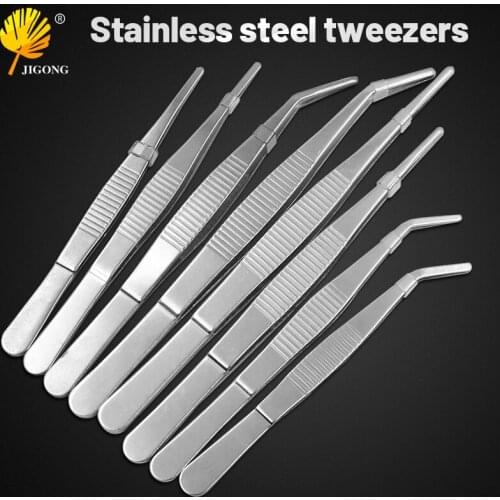 8pcs 430 stainless steel anti-iodine dressing forceps 12.5cm-18cm straight elbow thickened round art landscaping clip