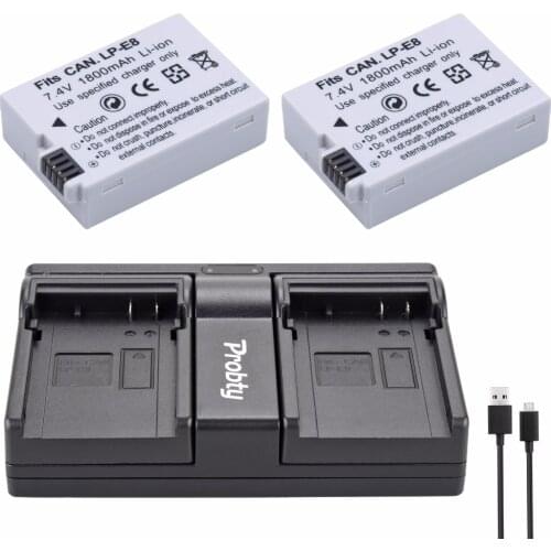 Probty 2Pcs LP-E8 LP E8 Battery + Dual Charger For Canon 550D 600D 650D 700D Digital X4 X5 X6i X7i Rebel T2i T3i T4i T5i Camera