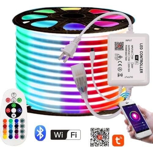 WIFI Bleutooth Control RGB Neon Strip Light Lamp 5050 2835 White /Warm White Flexible LED Neon Rope Light EU UK AU 220V US 110V