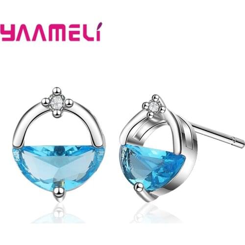 Women Girls Stud Earrings Shining Blue Transparant AAA Zircon CZ Spring Pool Original Design 925 Silver Pierced Brincos