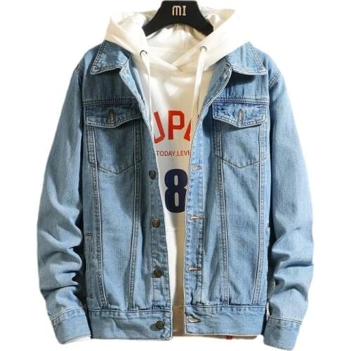 Men Blue Denim Jackets and Coats New Spring Autumn Outwear Casual Jean Jackets Men Cotton Solid Black Denim Coats Size 4XL