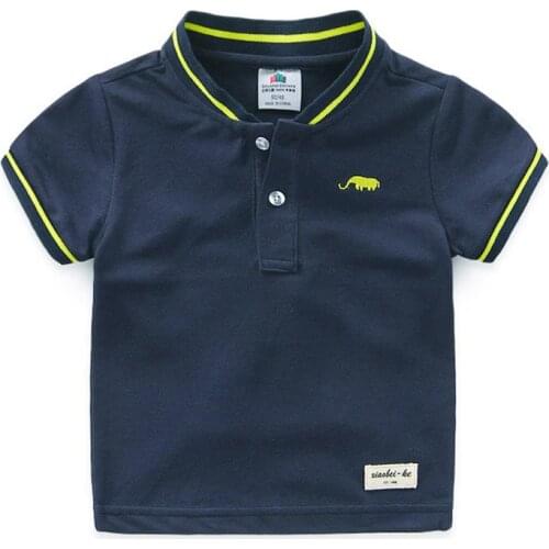 Boys Clothes 2021 Hot Summer 2 3 4-12 Years Novelty Cotton Cartoon Elephant Print Short Sleeve Mandarin Collar T Shirt Kids Boys