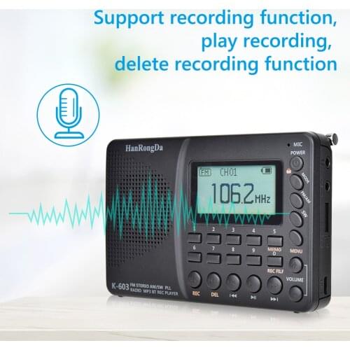 K603 FM/SW/AM Long Switch Life Easy Use Radio Multi Band Digital Radio MP3 Player Bluetooth Recorder Radiogram